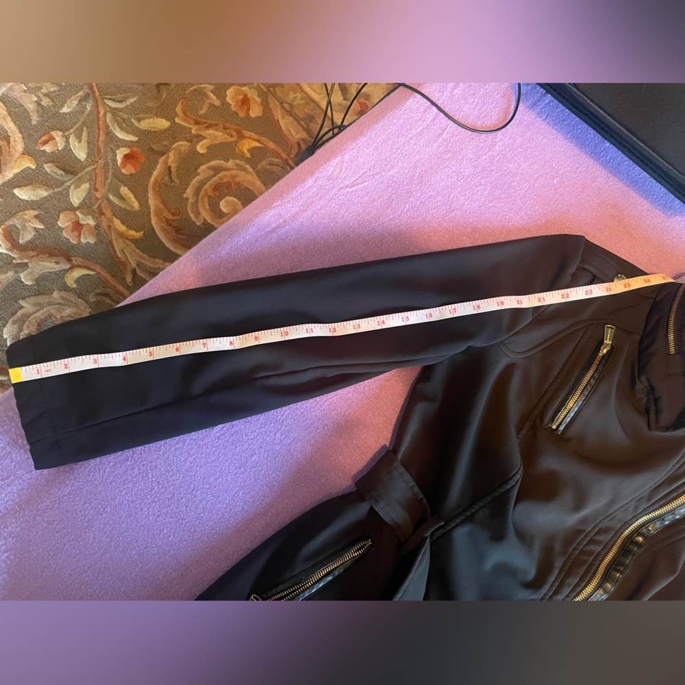 Michael Kors Belted Softshell Moto Coat Black XS Hidden Hood - Picture 14 of 16